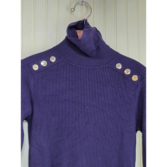 Anne Klein Sweaters - Anne Klein Sweater‎ Womens Small Purple Ribbed Turtleneck Button Shoulder Knit